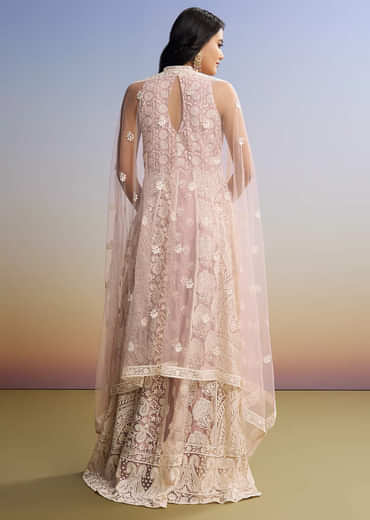 Pink Threadwork Anarkali With Dupatta