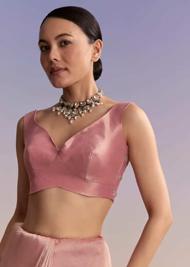 Pink Tissue Embroidered Saree With Cutdana And Jaal Work