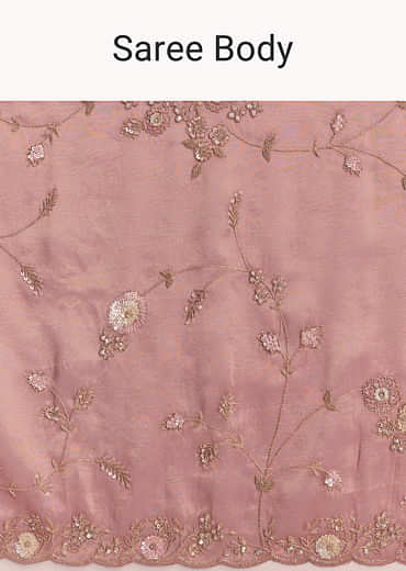 Pink Tissue Embroidered Saree With Cutdana And Jaal Work