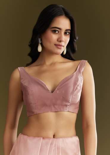 Pink Tissue Embroidered Saree With Cutdana Sequins And Moti