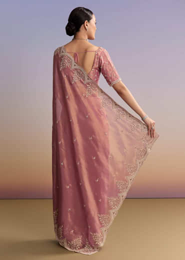 Pink Tissue Embroidered Saree With Sequin And Stone Work