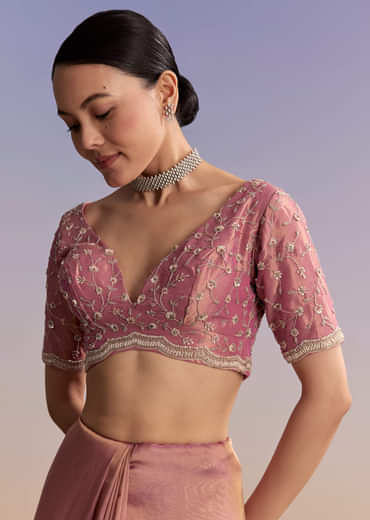 Pink Tissue Embroidered Saree With Sequin And Stone Work