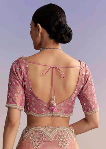 Pink Tissue Embroidered Saree With Sequin And Stone Work