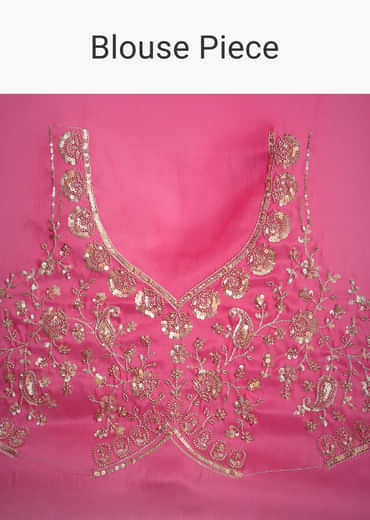 Pink Tissue Floral Embroidered Saree With Scallop Border