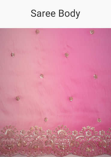 Pink Tissue Floral Embroidered Saree With Scallop Border