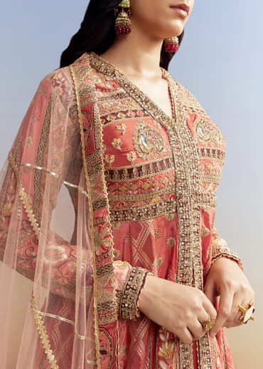 Pink Tissue Kurta Lehenga Set