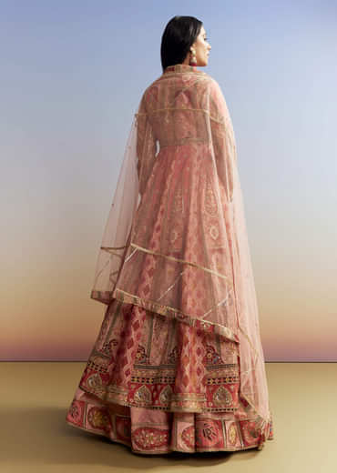 Pink Tissue Kurta Lehenga Set