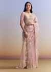 Pink Tissue Saree Adorned With Scallop Border And Heavy Embroidery