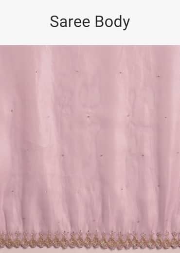 Pink Tissue Saree With All Over Stone Embellishment And Cutdana Scallop Border