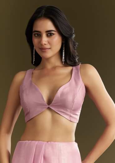 Pink Tissue Saree With All Over Stone Embellishment And Cutdana Scallop Border