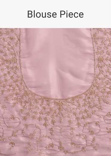 Pink Tissue Saree With All Over Stone Embellishment And Cutdana Scallop Border