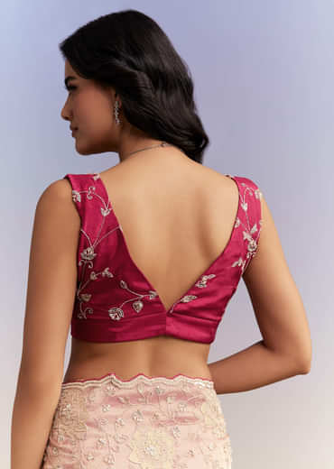 Pink Tissue Saree With Heavy Hand Embroidery
