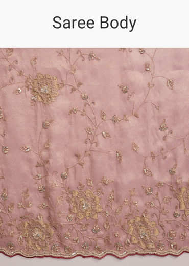 Pink Tissue Saree With Heavy Hand Embroidery