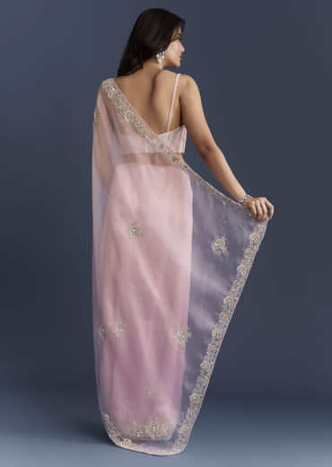 Pink Tissue Saree With Heavy Floral Hand Embroidery