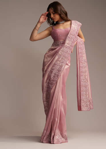 Pink Tissue Saree with Sequins and Cutdana Embroidery