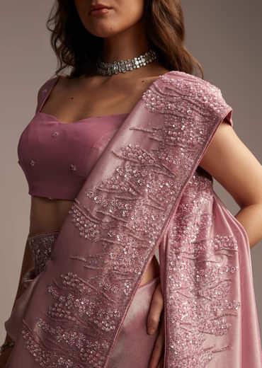 Pink Tissue Saree with Sequins and Cutdana Embroidery