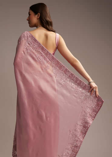 Pink Tissue Saree with Sequins and Cutdana Embroidery