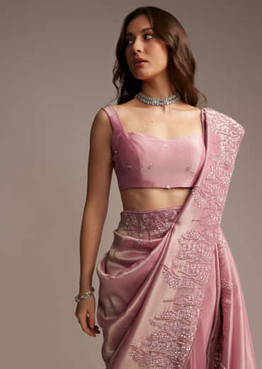 Pink Tissue Saree with Sequins and Cutdana Embroidery