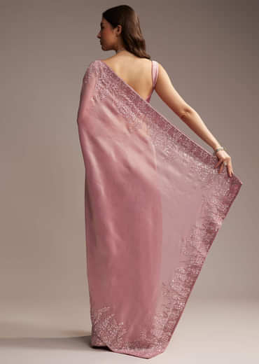 Pink Tissue Saree with Sequins and Cutdana Embroidery