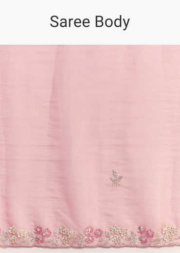 Pink Tissue Saree With Sequins And Floral Border