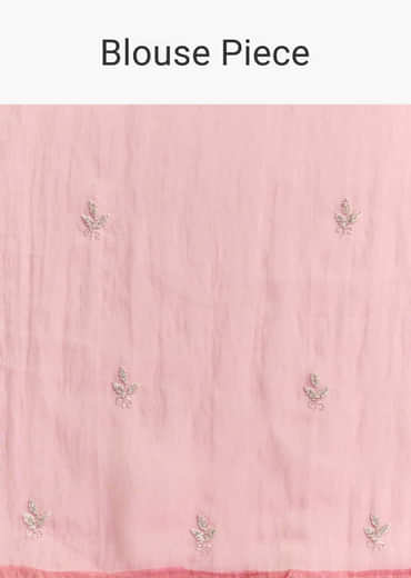 Pink Tissue Saree With Sequins And Floral Border