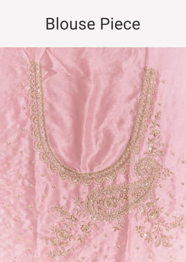 Pink Tissue Saree With Zardosi Moti And Cutdana Blouse