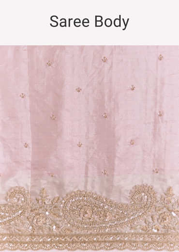 Pink Tissue Saree With Zardosi Moti And Cutdana Blouse