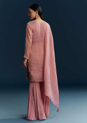 Pink Tissue Sharara Suit With Zardosi And Thread Work