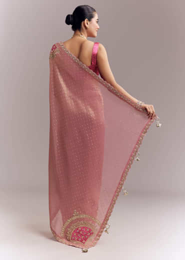 Pink Tissue Silk Saree With Delicate Hand Embroidery