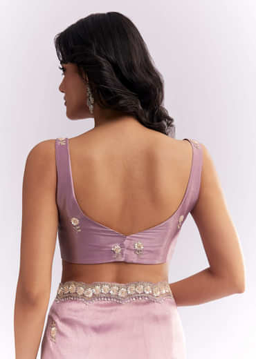 Pink Tissue Silk Saree With Heavy Hand Embroidery