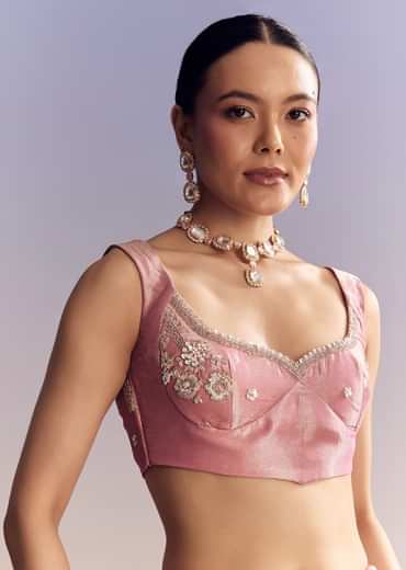 Pink Tissue Silk Saree With Scalloped Border