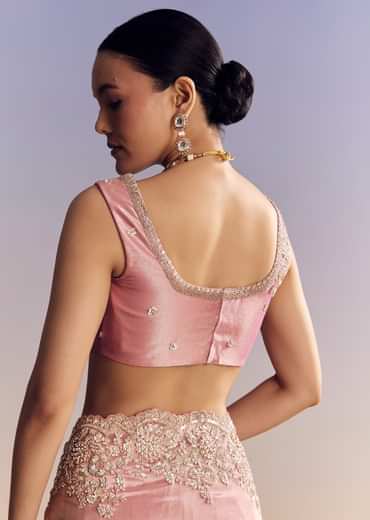 Pink Tissue Silk Saree With Scalloped Border