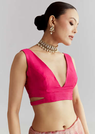 Pink Tissue Silk Woven Saree With Weavy Motif Embroidery