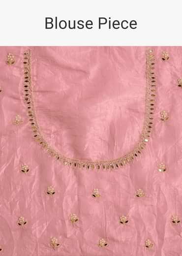 Pink Tissue Zardozi Saree With Scallop Border