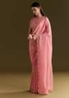 Pink Tissue Zardozi Saree With Scallop Border