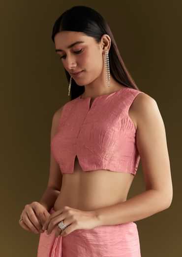 Pink Tissue Zardozi Saree With Scallop Border