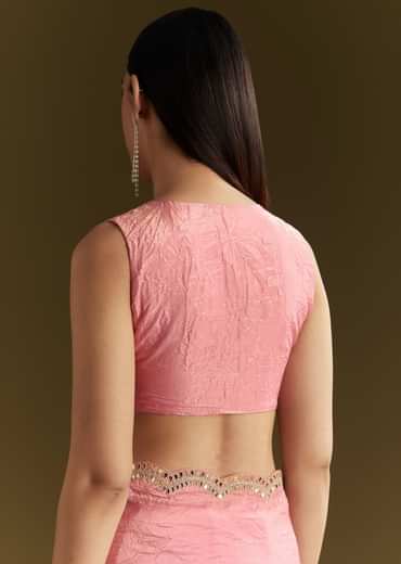 Pink Tissue Zardozi Saree With Scallop Border