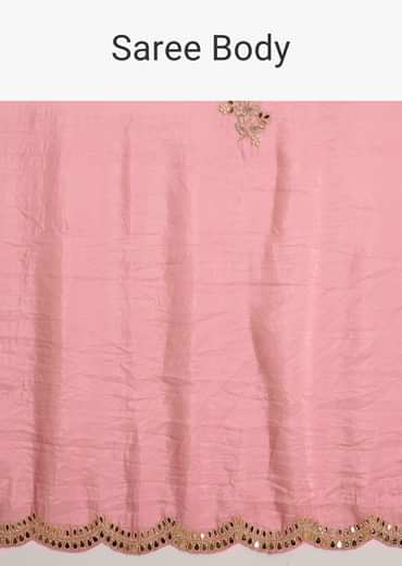 Pink Tissue Zardozi Saree With Scallop Border