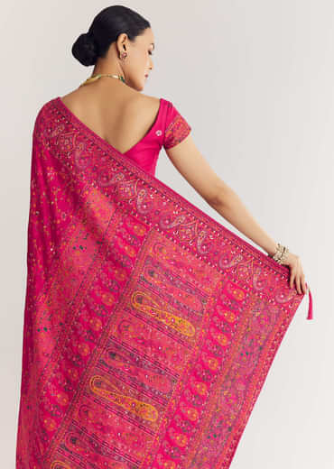 Pink Traditional Floral And Jaal Woven Saree