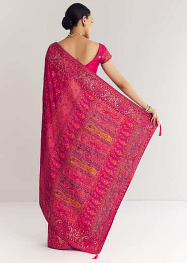 Pink Traditional Floral And Jaal Woven Saree
