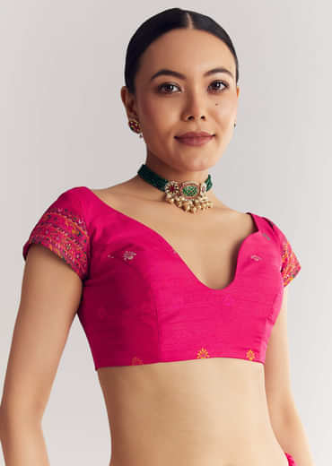 Pink Traditional Floral And Jaal Woven Saree