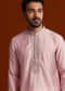 Pink Viscose Kurta Set For Men With Heavy Hand Embroidery