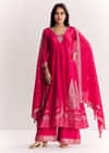 Pink Weave Silk Anarkali Suit With Dupatta