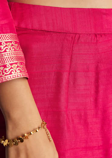 Pink Weave Silk Anarkali Suit With Dupatta