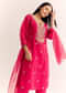 Pink Zardosi Work Dola Silk Kurta Pant With Organza Dupatta