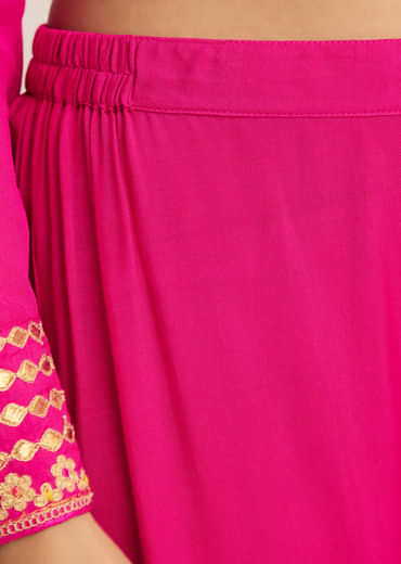 Pink Zari Neckline Chinon Anarkali Suit With Dupatta