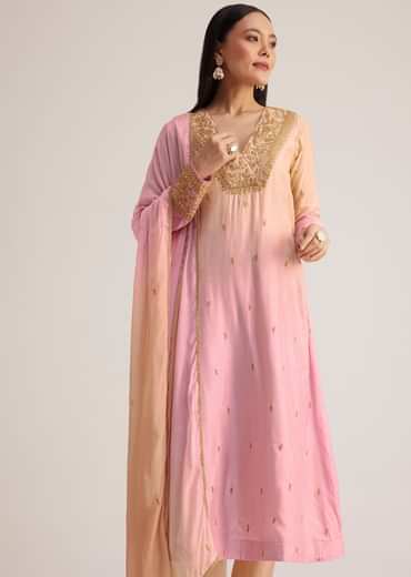 Pink and Beige Ombre Embroidered Suit