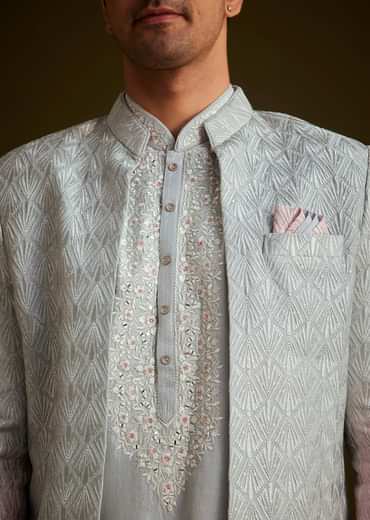 Pink and Grey Ombre Textured Sherwani Set