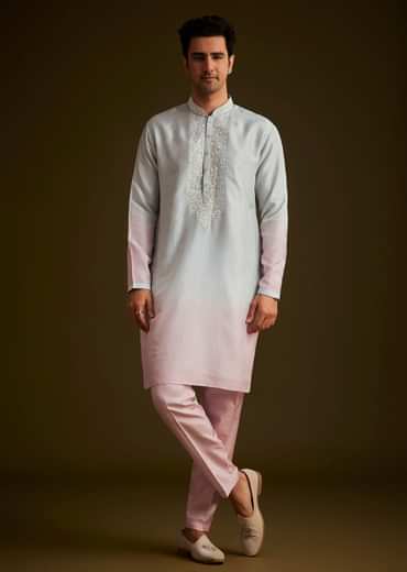 Pink and Grey Ombre Textured Sherwani Set