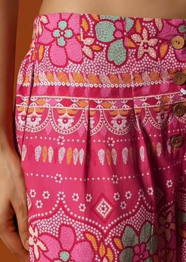 Pink And White Printed Crop Top And Palazzo